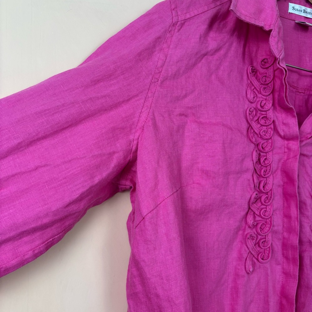 Susan Bristol Women’s Pink 100% Linen Blouse XL Beach Lagenlook - Picture 6 of 13